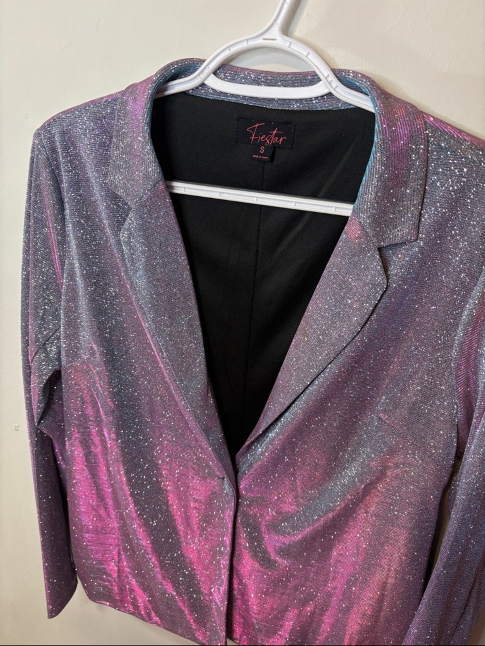Iridescent Glitter Sparkle Oil Slick Pink and Purple Shift Silver Y2K Blazer